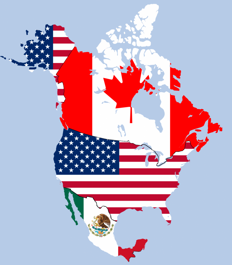 NAFTA, the North American Free Trade Agreement, is a free trade deal between Mexico, Canada, and the United States. Graphic courtesy of Wikimedia Commons 