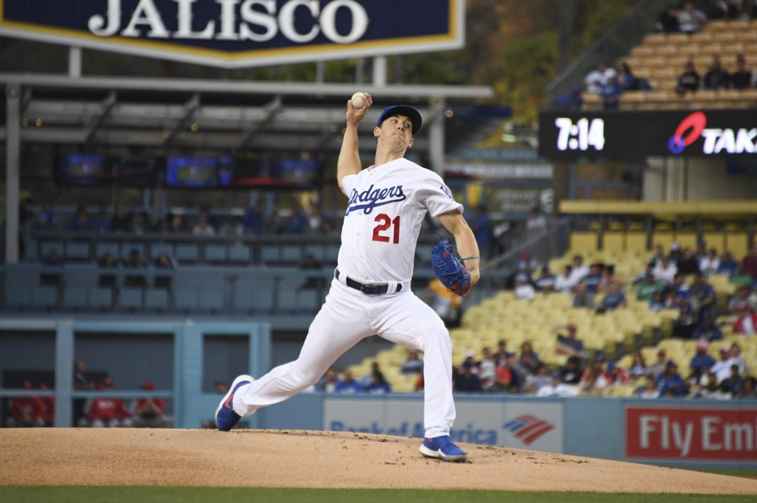 Los Angeles Dodgers' pitcher Walker Buehler pitched 6.0 innings and gave up two runs in a loss to the Cincinnati Reds (photo courtesy/Rowan Kavner).