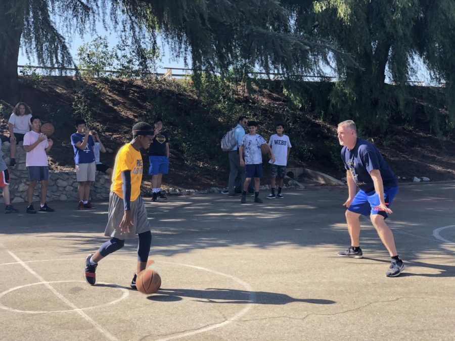 Jaydyn Akpengbe (‘22) mentally plans how he is going to maneuver around Mr. Duque.