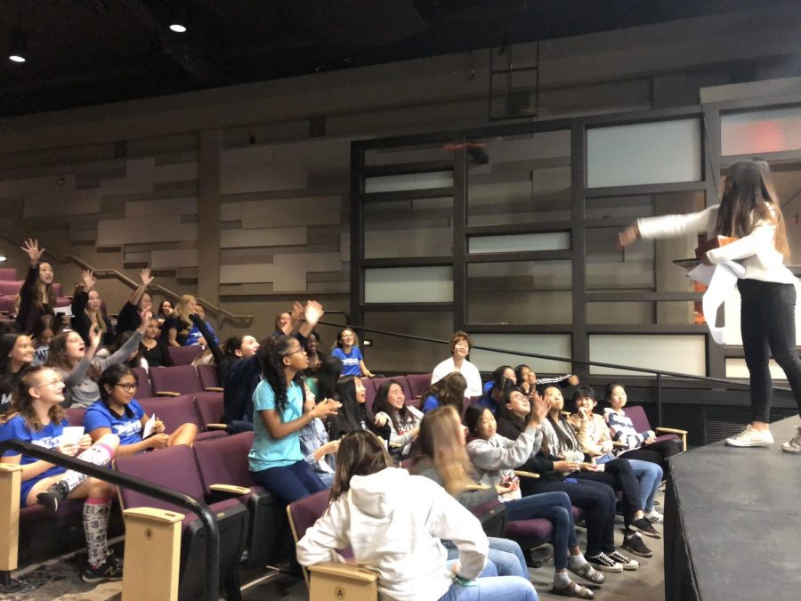 One VWS freshman class president candidate throws candy at the audience.