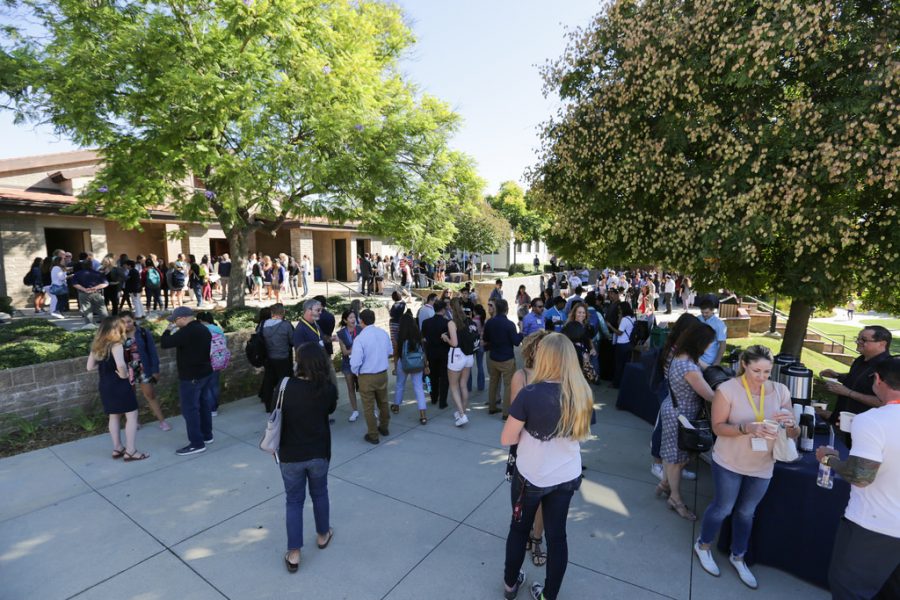 Parents gather on the quad and enjoy Parents Day.