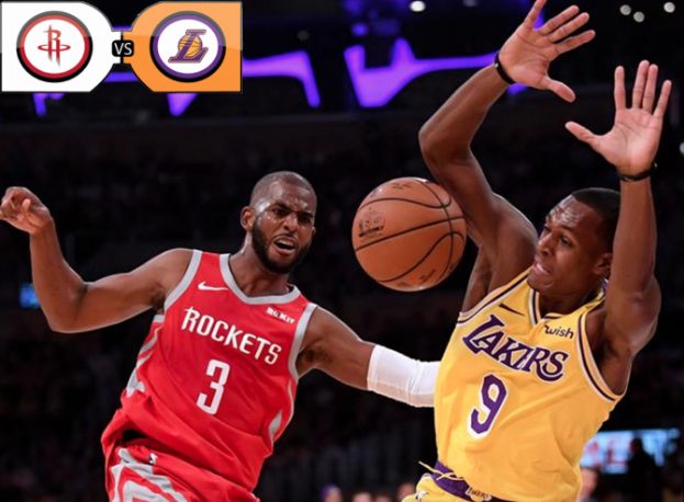 Houston guard Chris Paul (left) and Lakers guard Rajon Rondo (right) bump into one another prior to their fight. Graphic courtesy of Sam Annunziato (19). 