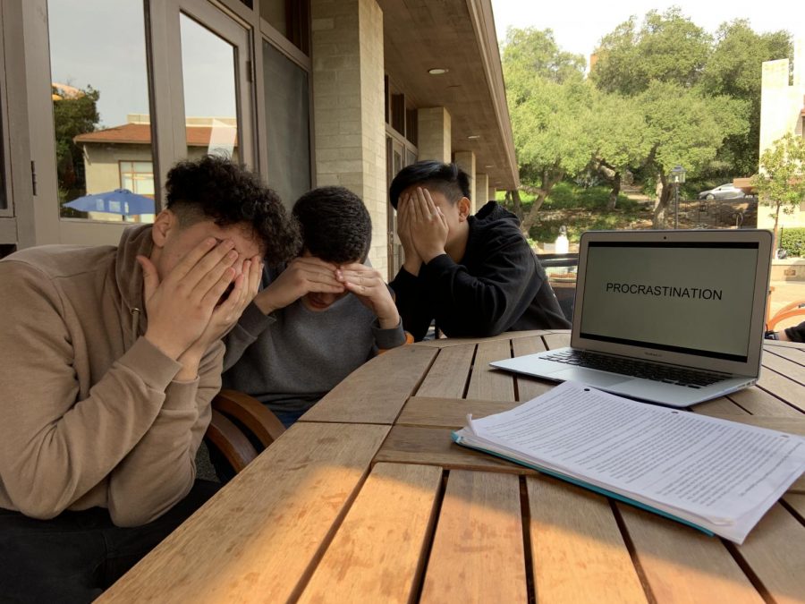 Xander Kong (’22), Dillon Anabi (’22), and Richard Alrachid (’22) procrastinate  at the dining hall.