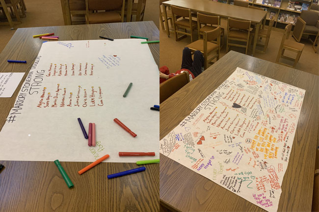 Before and after: Students fill Parkland posters with love. 