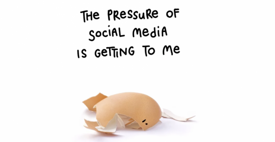 The @world_record_egg discusses the pressures of social media. Graphic Courtesy of @world_record_egg