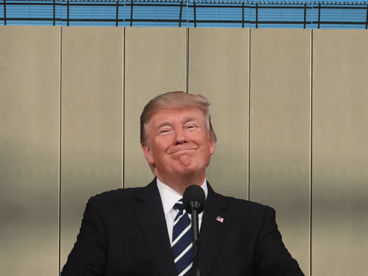 President Donald Trump mentions his controversial wall prototype. Graphic Courtesy of Sam Annunziato ('19).