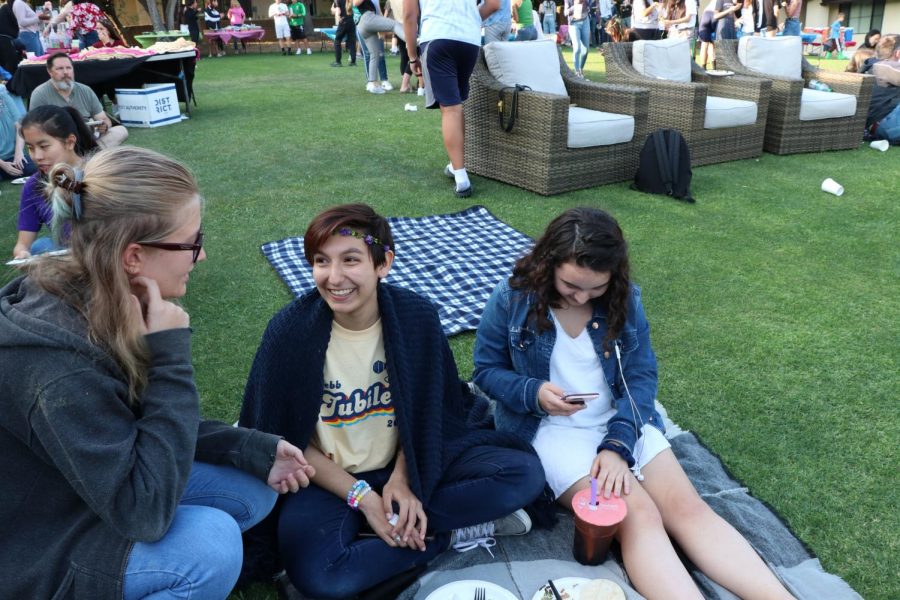 Paige Woodard (21), Sabrina Chavez (20), and Allie Guerrini (21) enjoy their mini-picnic. 