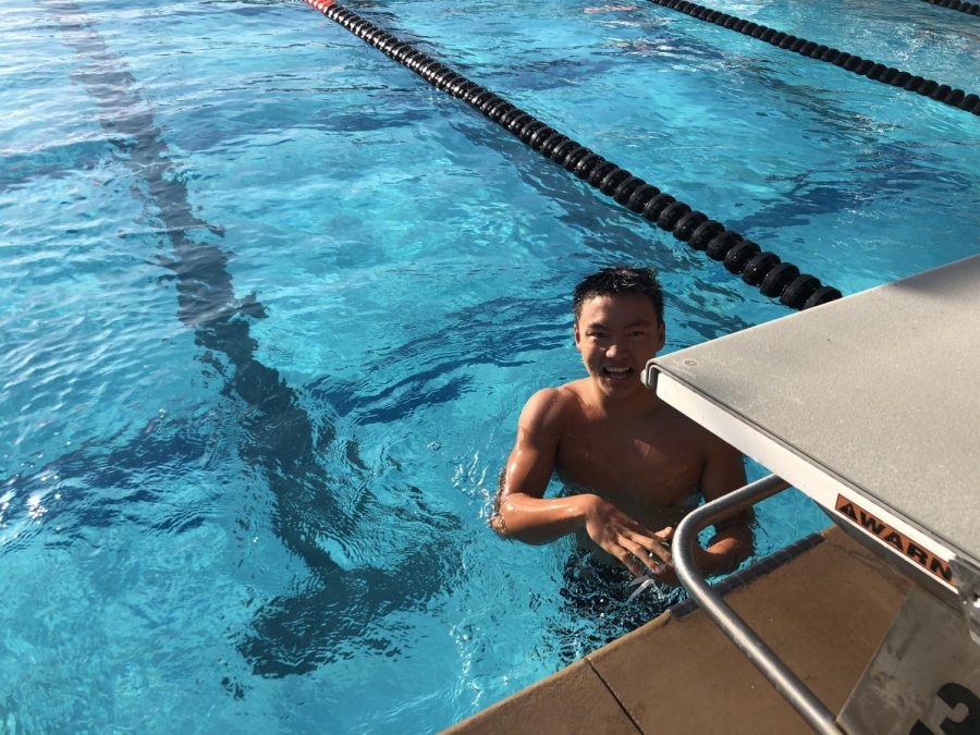 Kevin Ren (22) is very excited to have anchored the winning relay team for the consolation finals of the CIF SS 200 freestyle relay earlier this month.