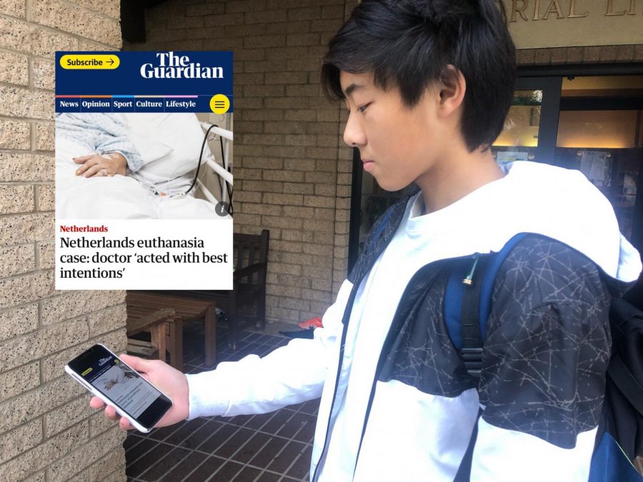 Winston Li (‘21) reads an article on the euthanasia case in the Netherlands.