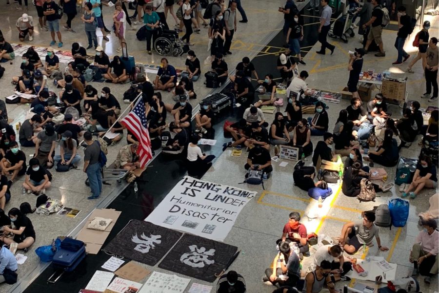 Protestors occupy the Hong Kong airport in August 2019.