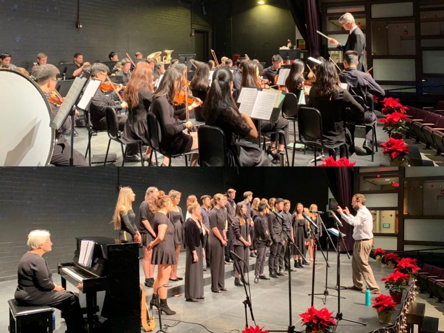 The Webb Schools orchestra and chamber singers at their final rehearsal before their performance. Graphic courtesy of Vivien Xi