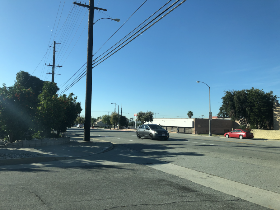 A car drives on Towne Avenue south of Foothill Blvd.