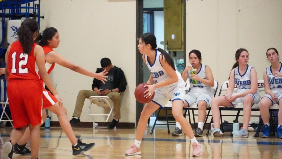 Nancy Lin (‘23) holds the ball in a game. 