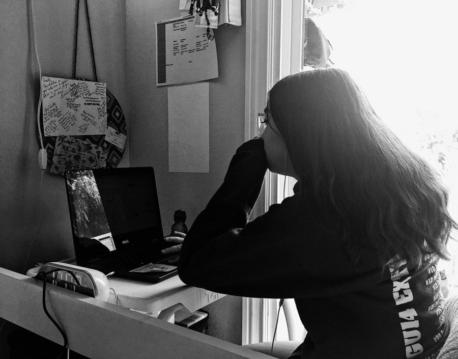Priscilla Centeno (‘24) focuses on completing her homework. Graphic courtesy: Sofia Centeno (‘22)