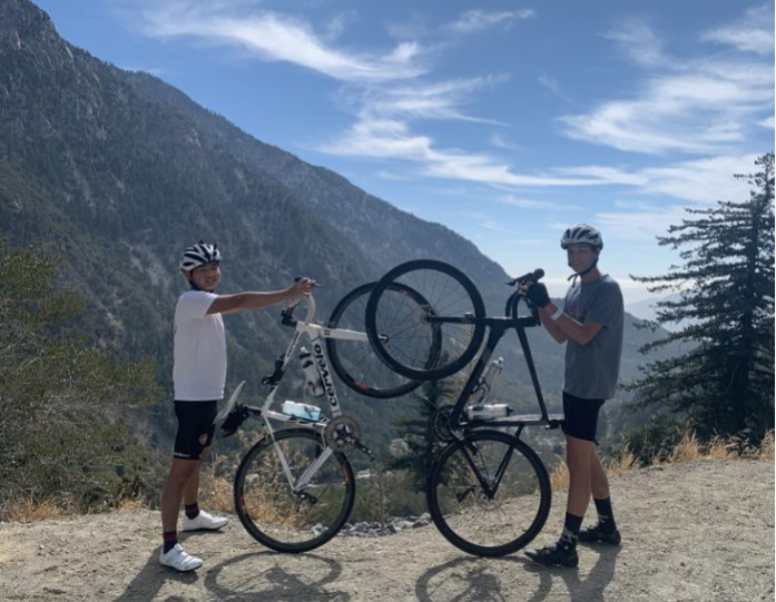 Matthew+Gaw+%28%E2%80%9821%29+and+Gregory+Tolmochow+%28%E2%80%9821%29+enjoy+a+break+from+the+screen%2C+biking+on+Mt.+Baldy+while+observing+the+Covid+restrictions+of+California.+
