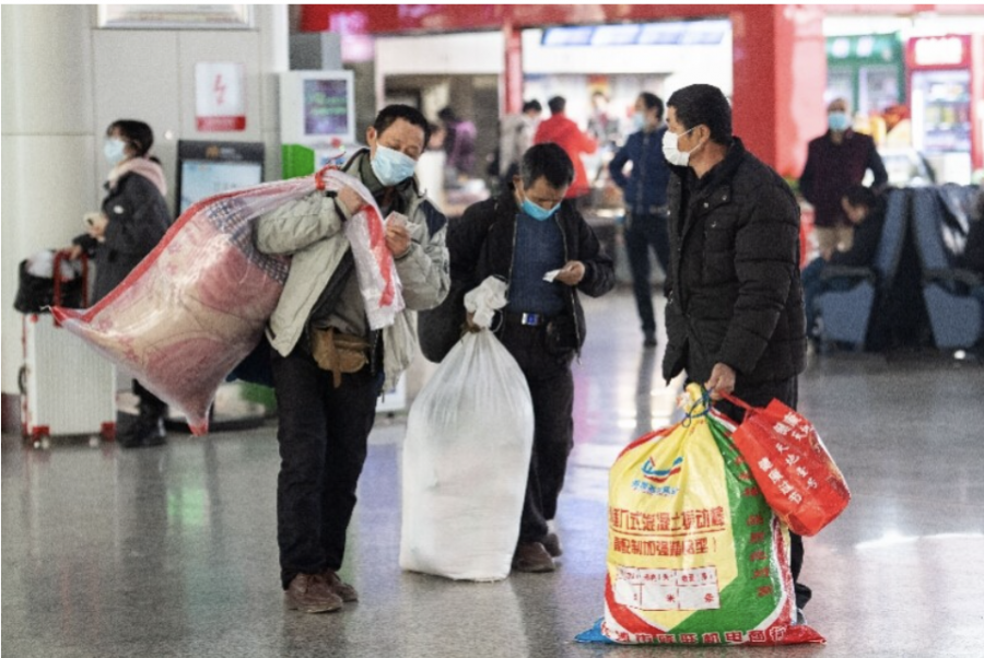 Some Chinese workers traveled home for the Lunar New Year despite the pandemic.  