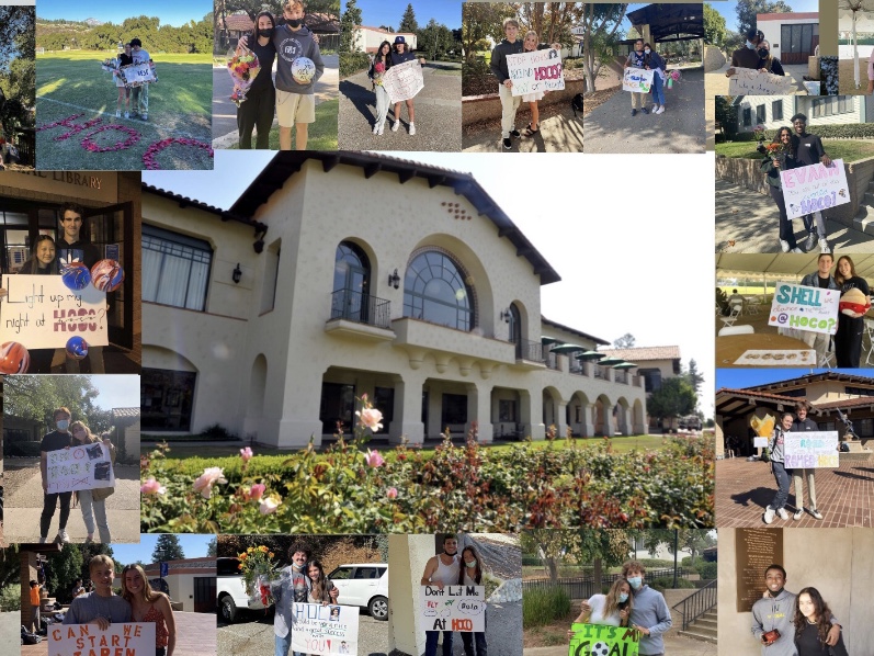 Collage of Webb students’ homecoming proposals with the homecoming venue, South Hills Country Club in the middle.
