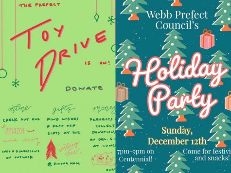 The Prefect Council is excited to host the Holiday Party and Toy Drive on campus once again! To publicize the return of these annual events, members of the council created posters to advertise around campus to donate to the Toy Drive and attend the Holiday Party.  (graphic courtesy to Nichola Monroe and Kaylynn Chang.)