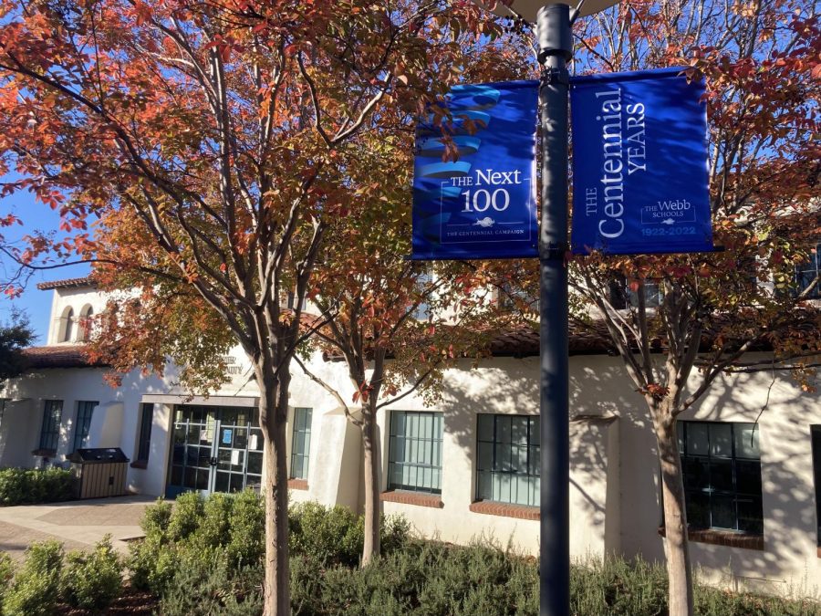 The light post banners around campus celebrate the school’s centennial year. Webb’s updated logo and colors can be seen on these displays that are posted around campus. 