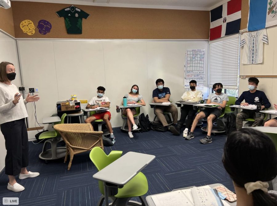 Morgan Kapp, world language department faculty, teaches Spanish to engaged students. 