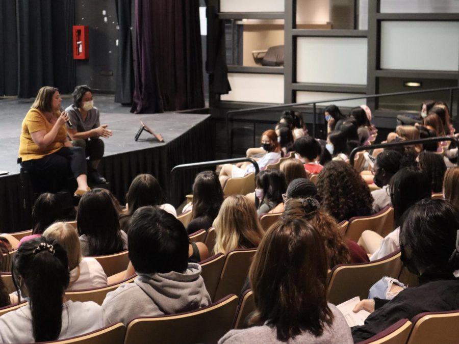 Melanie Bauman, Director of Wellness, and Stephanie Baron, Health center director, sit on the stage of the Liu Chung Theater and speak to VWS students about an important topic that has become relevant in Los Angeles County. Students listen attentively at the bi-school meeting as Ms. Bauman announces that there has been a concerning amount of fentanyl overdoses affecting nearby high school students.  