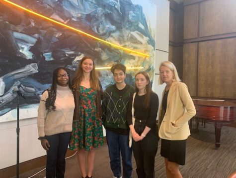 Dan Danilova (‘23), Elena Petrova (‘25), and Wura Ogunnaike (‘23) pose with journalist Anna Romandash and Professor Wendy Lower, history professor at Claremont McKenna College and director of the Mgrublian Center for Human Rights. The trio had the opportunity to speak to Ms. Romandash and Professor Lower after the talk.  
