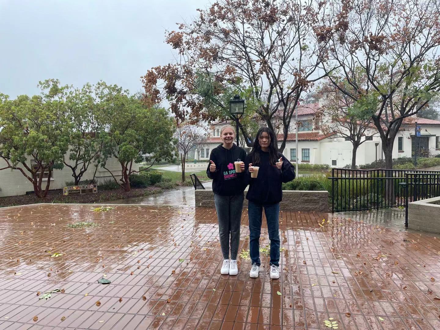 Kaitlyn Metz (‘25) and Christina Young (‘25) get drenched by the rain on Tuesday, January 10th after getting coffee from Café 1175. “It wasn’t even raining when we went to Hooper for coffee, but when we came out, we got soaked,” said Christina Young (‘25). The rain continued on and off for the rest of the day. 