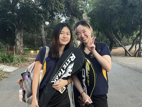 Due to a badminton competition, the athletes were released early. Cathy Hou (24’) and Elsa Li (24’) express joy when they went down the gym hill in the afternoon instead of the evening. 