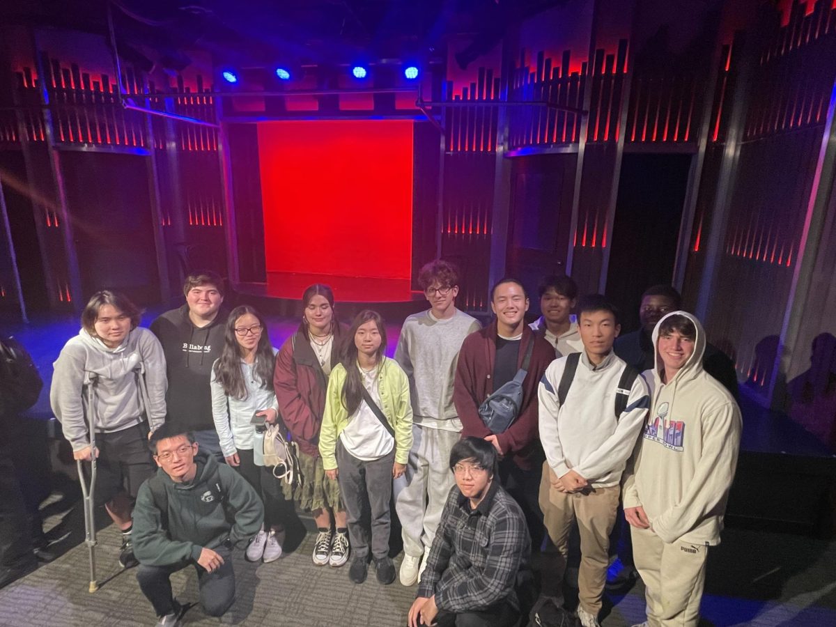 Participants of the Art of Comedy and Improvisation Unbounded Trip pose for a photo after the Live Comedy Show at the Groundlings Theater in Hollywood. Students attended the show during the first night of their unbounded trip to garner inspiration for their upcoming projects.  