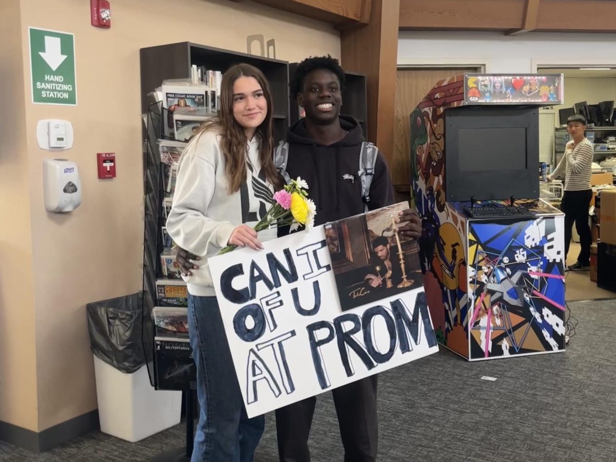Aaden Mozia (‘26) and Payton Delgado (‘25) made headlines at prom with this ask. Aaden had to work hard to not spill the beans when creating his prom ask for Payton. It is clear he went the extra mile when it came to creating what he thought was her picture-perfect promposal. “I enjoyed my proposal because I had no idea that he was going to ask me that day,” Payton said. “He got me things I like, such as, flowers, candy, and a Drake vinyl.” 
