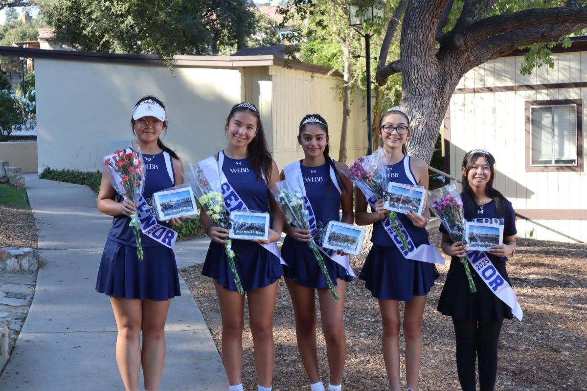 Varsity girls' tennis had their senior night match last week. Claudia Yang (‘25), Jasmine Beseth (2’5), Saira Bhagat (‘25), Penelope Sugihara (‘25), and Lindsey Azurin (‘25) can be seen posing with their fellow seniors. The Gauls overall performed well and won against Pacifica Christian.   